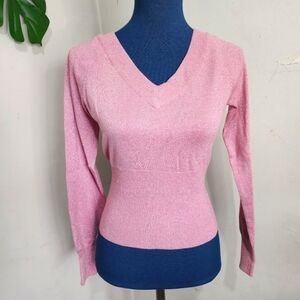 Vintage Shimmer Pink Metallic V neck Sweater